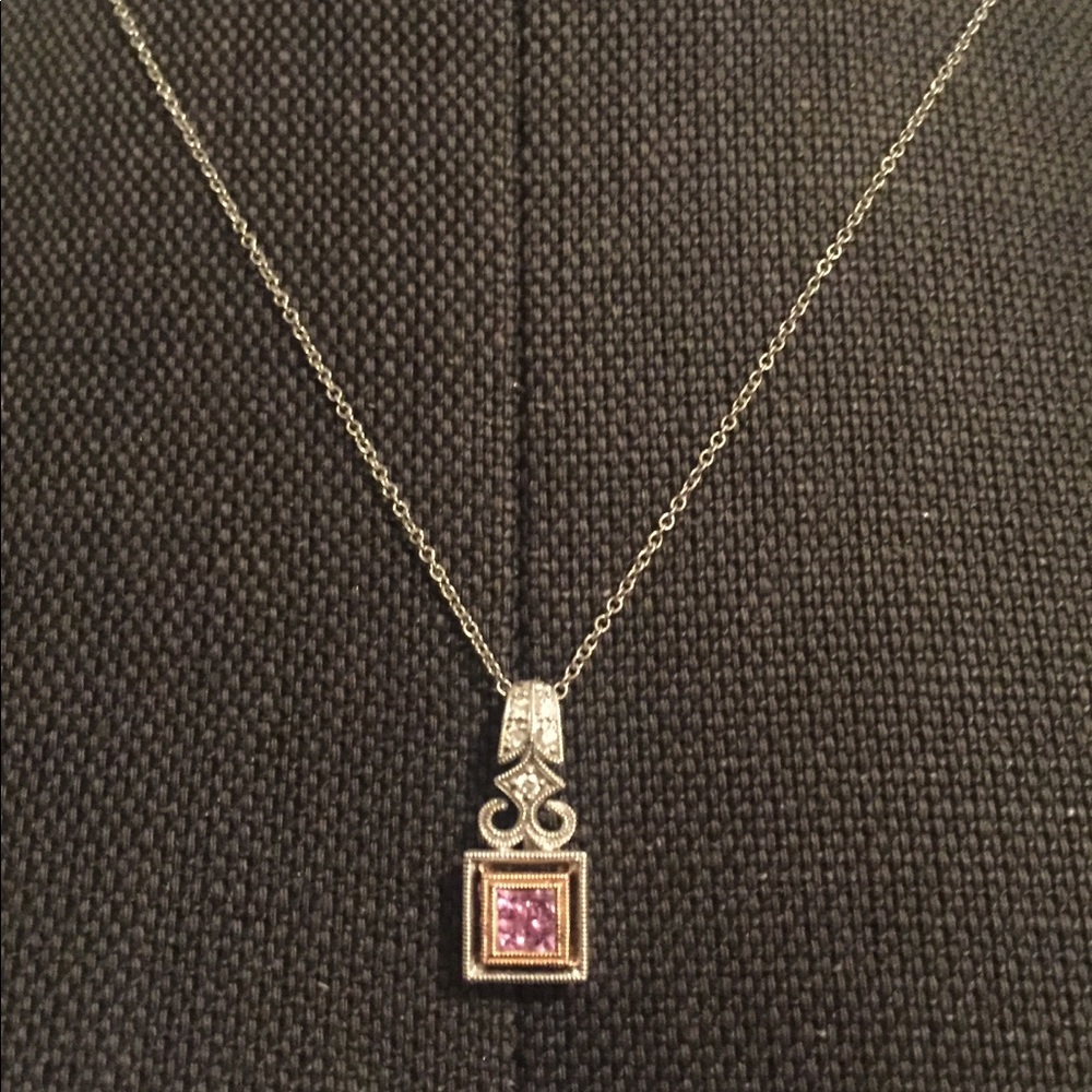 14k gold diamond pink necklace